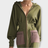 Zip-Up Maxi Ruha Contraszt Zsebekkel 