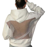 Alba Strasszos Hálós Nyitott Hátú Kapucnis Pulóver