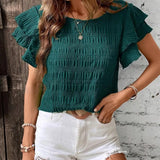 BABETTE | Rövid ujjú, kerek nyakú, fodros top