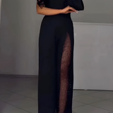 Artemis | Elegáns, egyvállas overál csillámos részletekkel