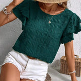 BABETTE | Rövid ujjú, kerek nyakú, fodros top