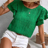 BABETTE | Rövid ujjú, kerek nyakú, fodros top