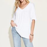 EVELYN | Bambusz zszálas felső V-nyakkal és ejtett vállakkal