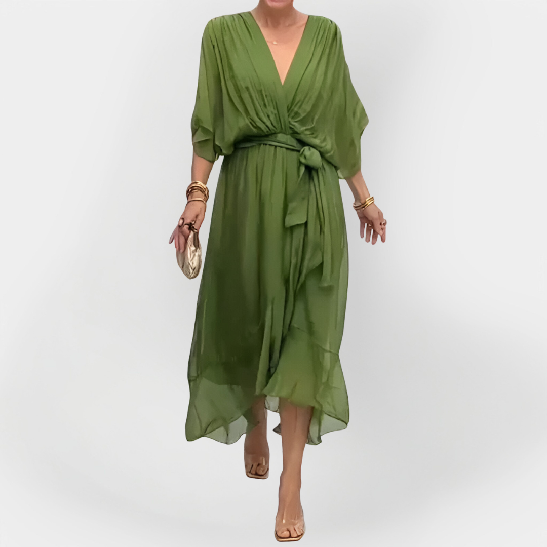 V-nyakú sifon ruha
