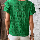 BABETTE | Rövid ujjú, kerek nyakú, fodros top