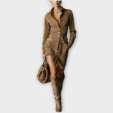 Vintage Suede Övvel Ellátott Mini Ruha