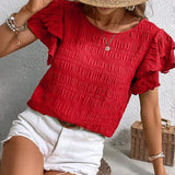 BABETTE | Rövid ujjú, kerek nyakú, fodros top