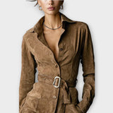 Vintage Suede Övvel Ellátott Mini Ruha