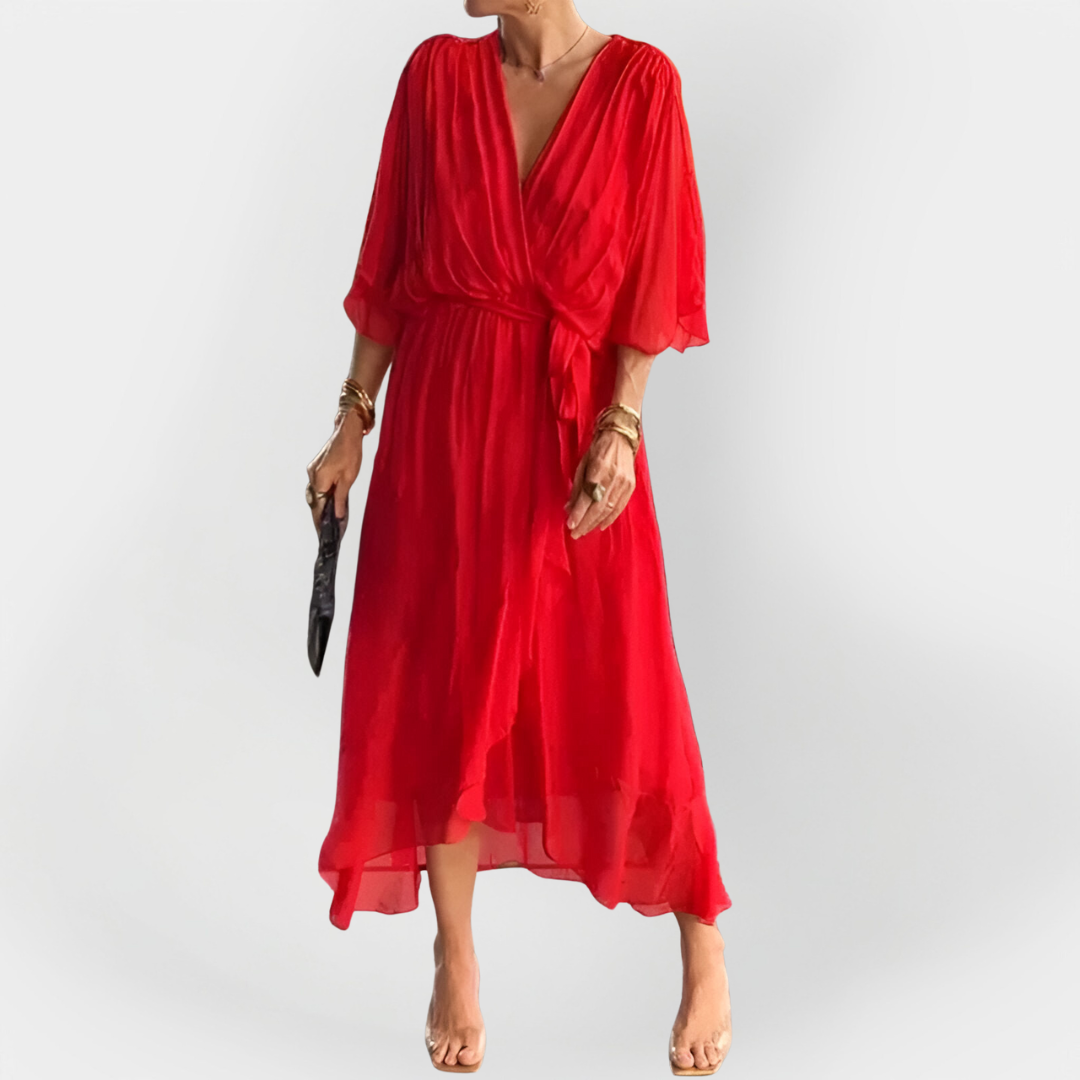 V-nyakú sifon ruha