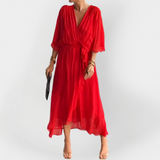 V-nyakú sifon ruha