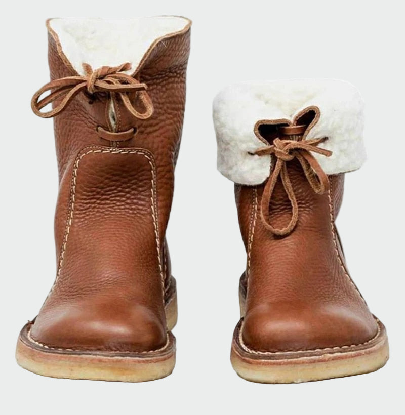 Botins de couro impermeáveis ​​​​com forro de lã