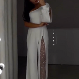Ariel | Elegáns, egyvállas overál csillámos részletekkel