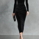 Neriis | Fekete Bársony Bodycon Ruha 