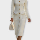 Elegáns Gombos Tweed Midi Ruha