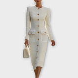 Elegáns Gombos Tweed Midi Ruha