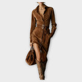 Vintage Suede Övvel Ellátott Mini Ruha