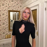 Selena Magas Nyakú Csipke Mini Ruha