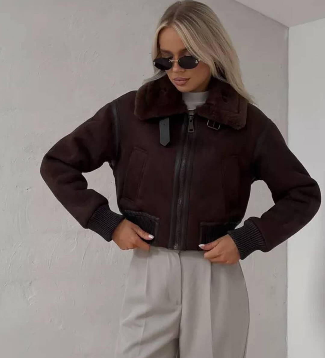 Esme Suede Rövid Bomber Dzseki