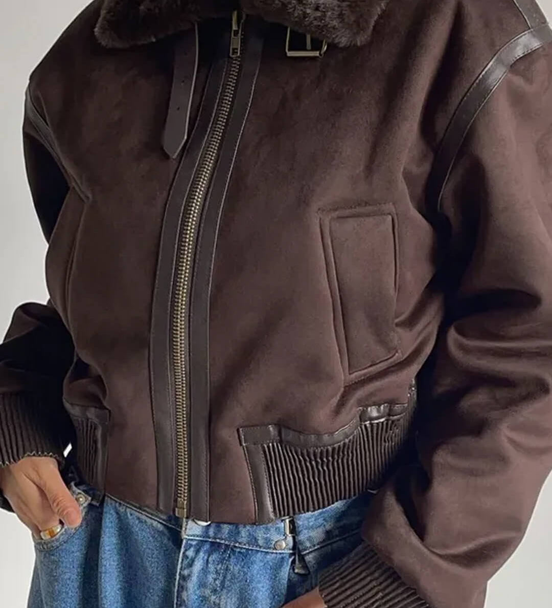 Esme Suede Rövid Bomber Dzseki