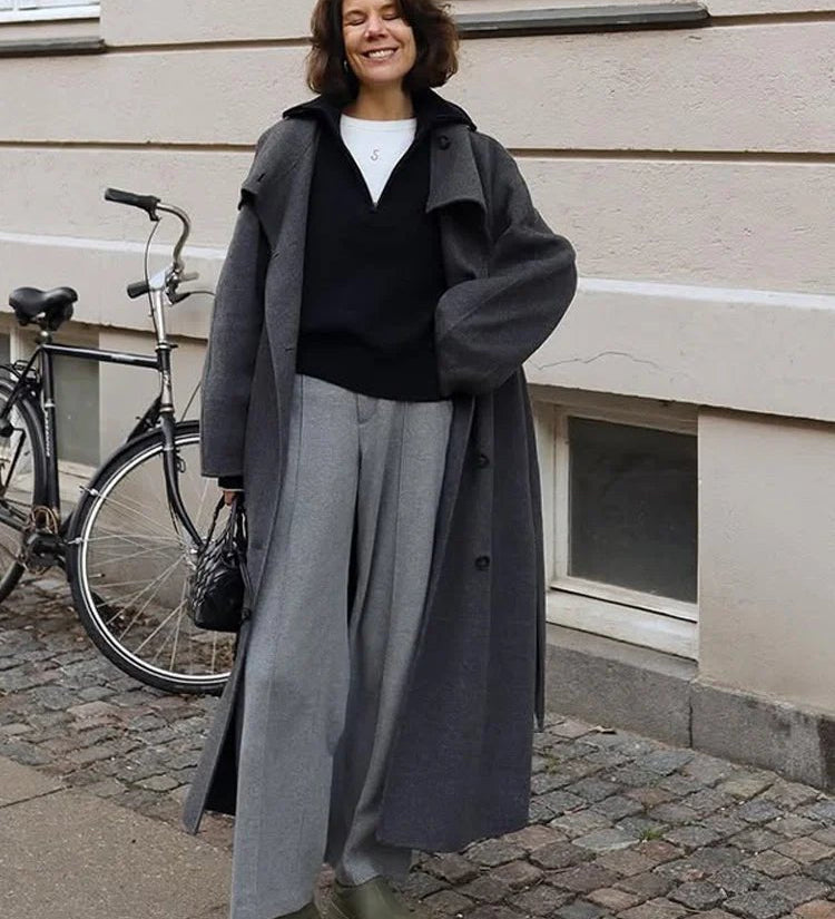 Sheryl Álló Galléros Övvel Ellátott Hosszú Kabát