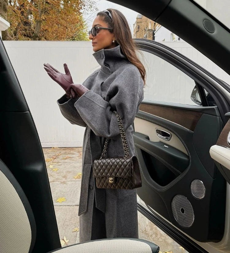 Sheryl Álló Galléros Övvel Ellátott Hosszú Kabát